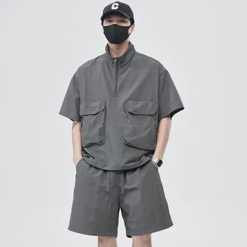 Casual Sportswear Suit for Men Solid Color Loose A Complete Set of Teenagers American Handsome Loose Versatile Two-piece Set