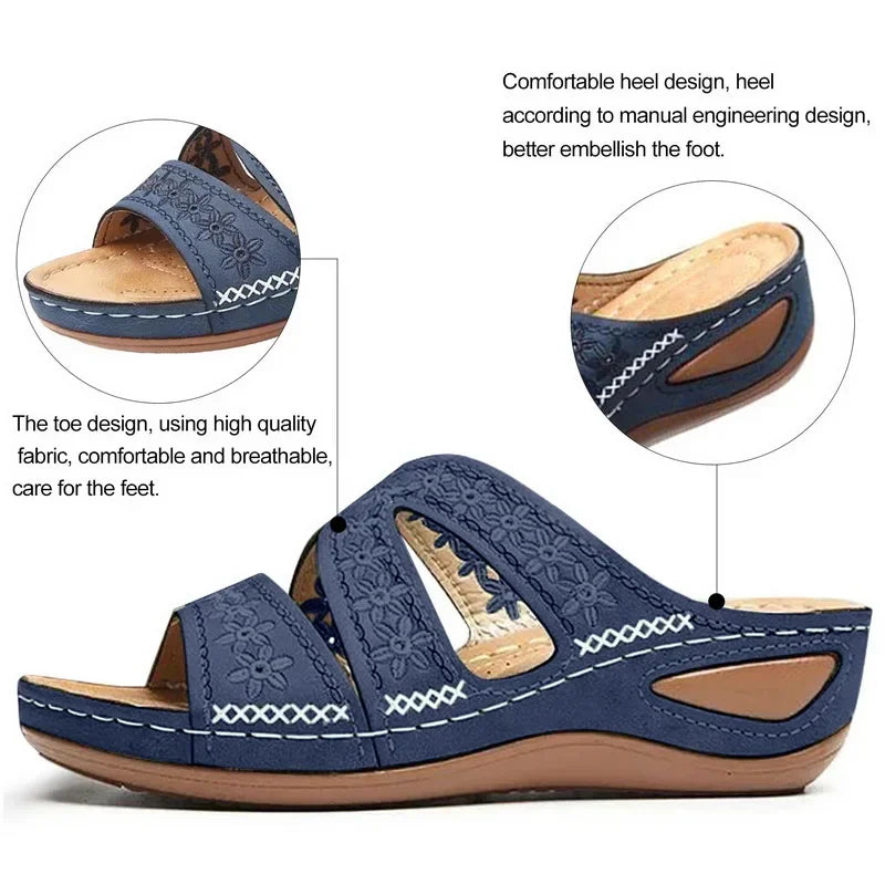 Summer Women Wedge Sandals Premium Orthopedic Open Toe Sandals Vintage Anti-slip Leather Casual Female Platform Retro Shoes