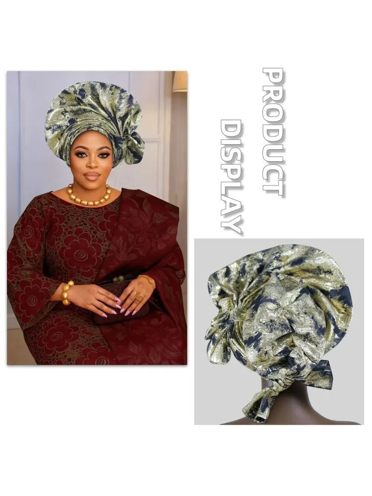 2026 New African Headtie Turban Nigeria Auto Gele Head Wraps Auto Gele Women's Turban Cap Wedding Geles Muslim Head Wraps Bonnet