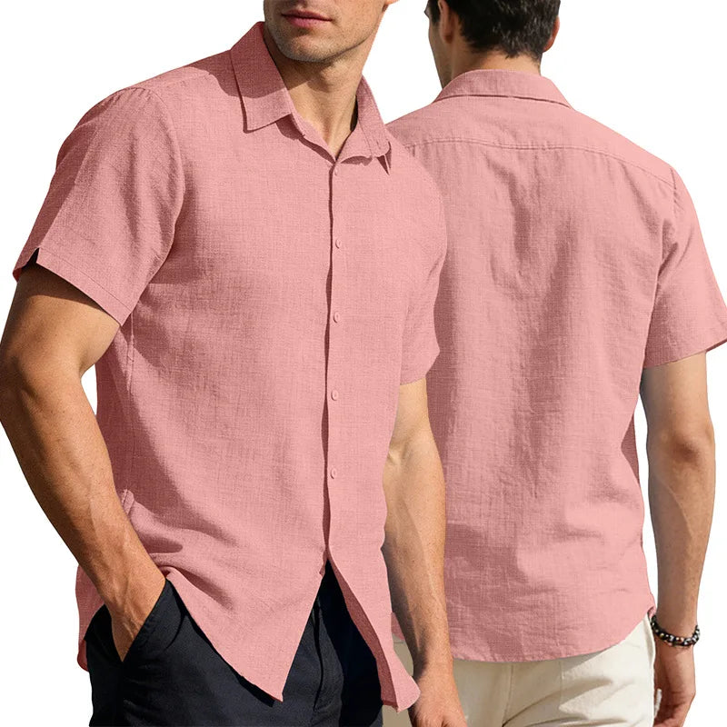 UNITIM Summer Man T-shirt Turn Down Collar Single-breasted Male Top Thin Breathable Short Sleeve Business Casual Men Tees