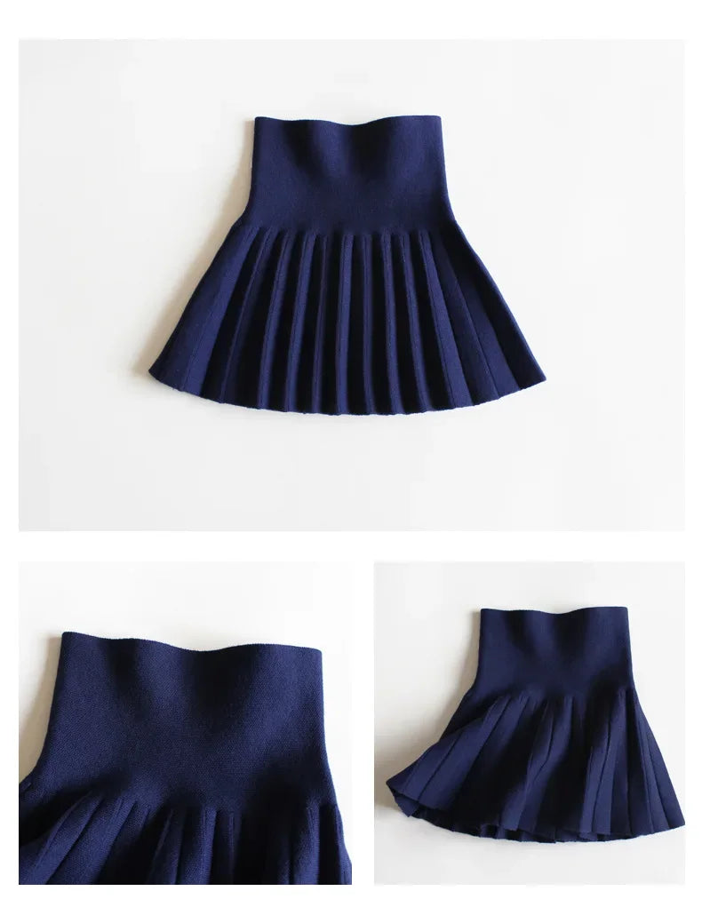 Baby Girls Knit Skirt Autumn Winter Princess Pleated Children School High Waist Mini Tutu Skirts Kids Clothing