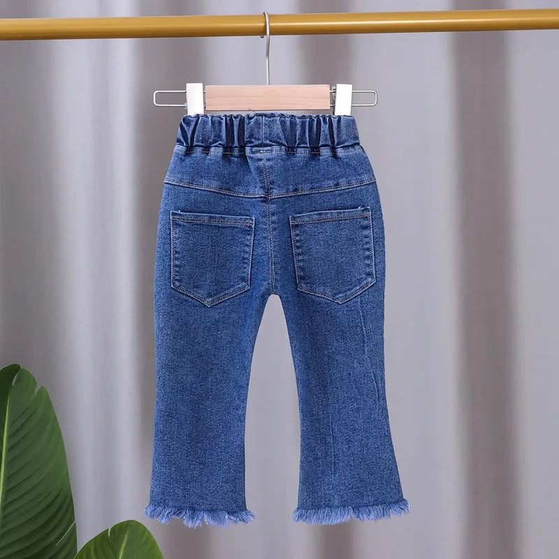 Jeans for Kids Girls Trousers Spring Autumn 2023 New Bow Bell-bottomed Stretch Princess pants for children Girl Denim Pants