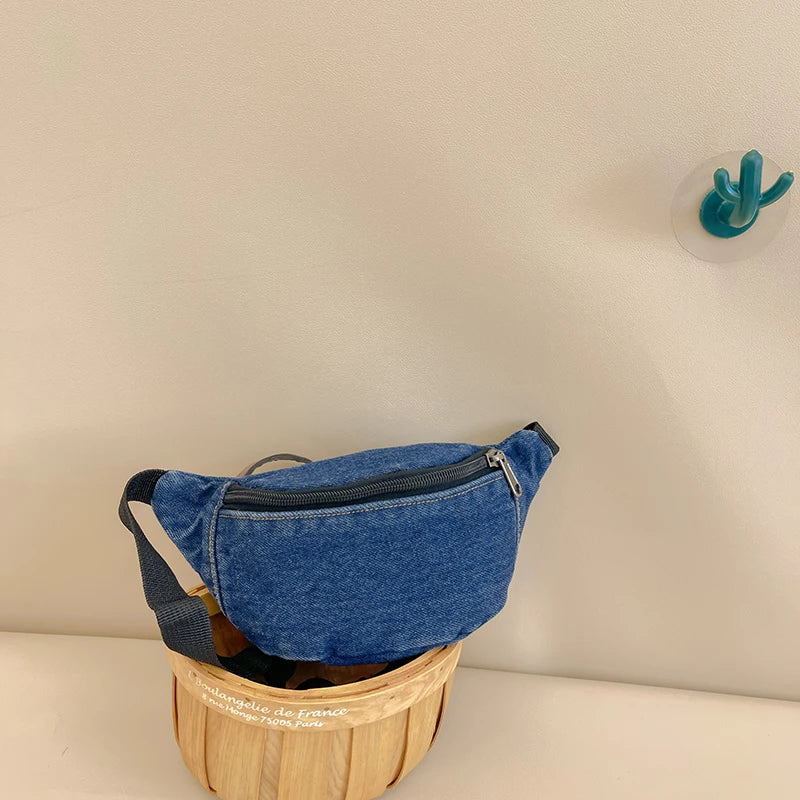 Fashion Denim Children's Waist Bags Leisure Boy and girl Crossbody Chest Bag Street Trend Belt Bag Kids Birthday gift Waist Pack