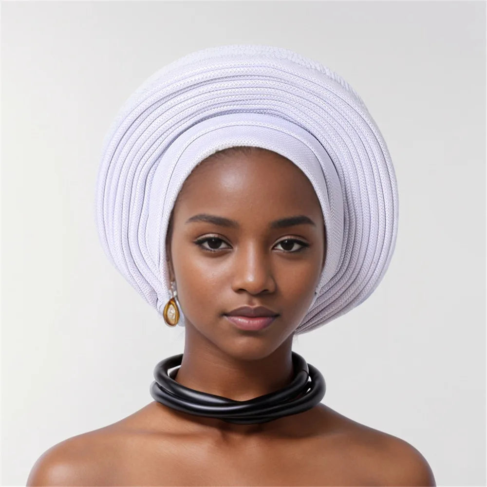 Nigeria Head Ties Wedding Party Headgear Elegant African Headtie Turban Already Made Women's Auto Gele Female Head Wraps