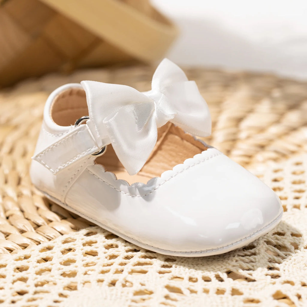 KIDSUN Newborn Baby Girl Shoes PU Leather Bowknot Dress Shoes Infants Rubber Non-Slip Toddler First Walker Baby Shoes Girls