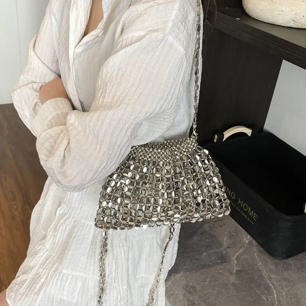 Elegant Sequin Evening Banquet Bag Temperament Underarm Bag Glitter Shoulder Bag Mini Small Purse Silver Shiny Bag Women