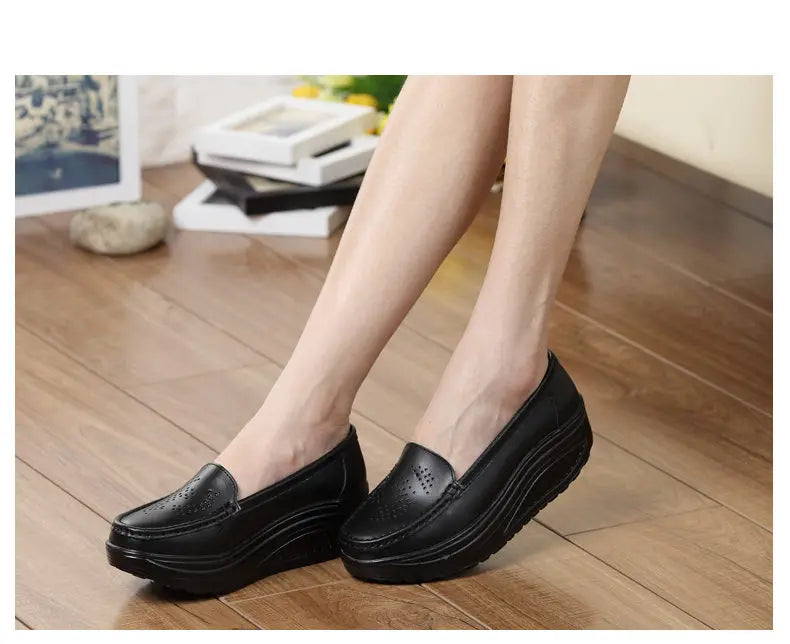 Women's shoes Genuine leather women's nurse shoes rocking shoes platform casual slope heel work shoes platform shoes
