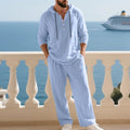 Men's Linen Hooded Sets 2 Piece Outfit Summer Casual Long Sleeve Hoodie and Wide Leg Pants Set for Men