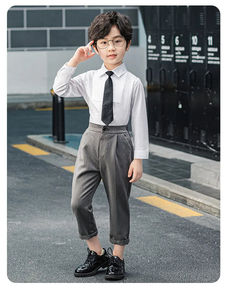 Kids Suit Pant Boys Formal Dress Long Sleeve Shirt Casual Pants Teen Child Solid Color Trousers Baby Toddler Gentlemen Clothes