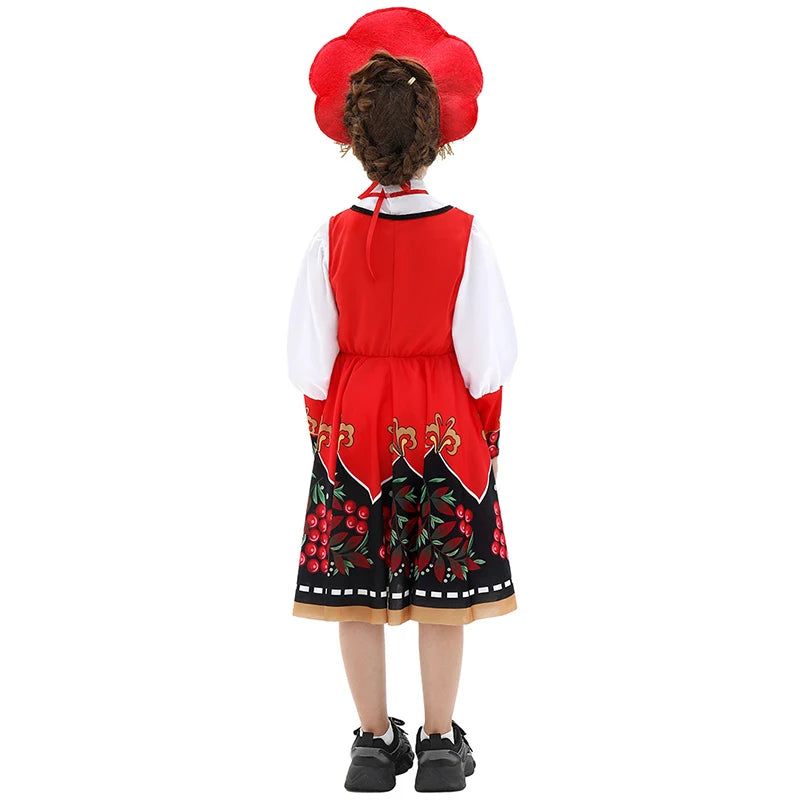 Russian Children Traditional Folk Dance Dress Girls Princess Clothing Tops dress Headwear Carnival Stage Performance Costume
