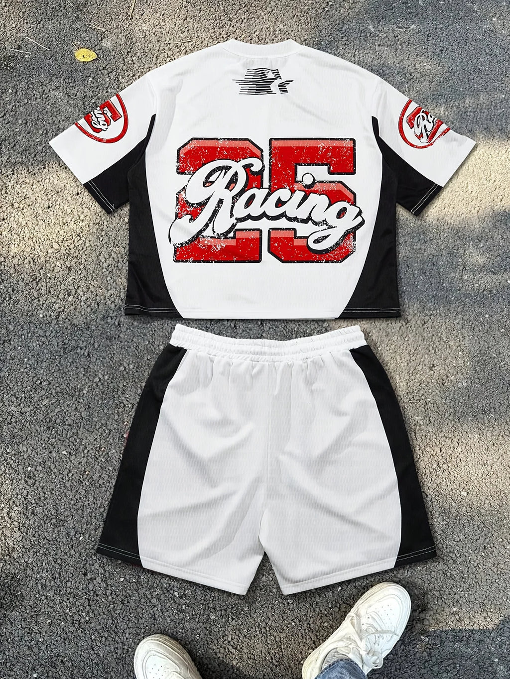 Mens 2 Piece Outfit Short Sleeve T Shirt and Striped Shorts Set Breathable Casual Sports Tracksuit for Basketball Daily Wea