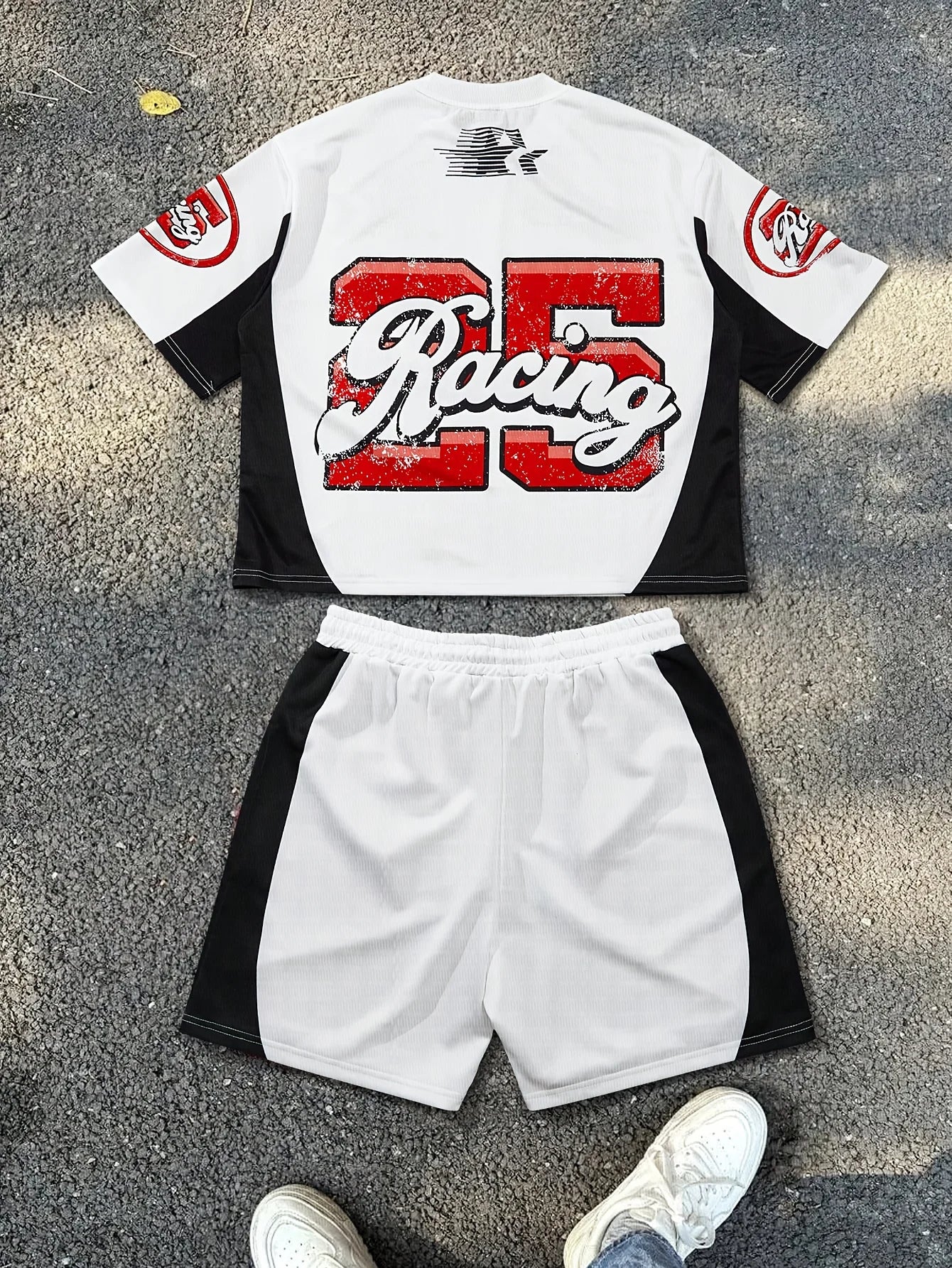 Mens 2 Piece Outfit Short Sleeve T Shirt and Striped Shorts Set Breathable Casual Sports Tracksuit for Basketball Daily Wea
