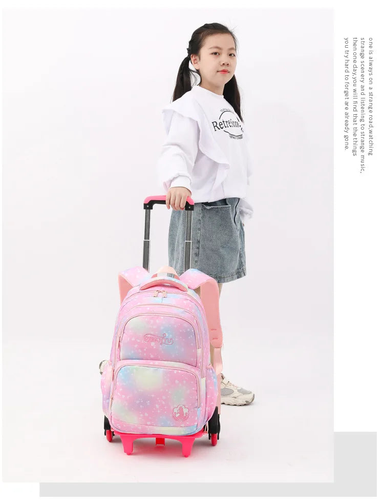 Children School Backpack Set with Wheels Students Bags for Girls Trolley Bag Cute Schoolbag Rolling Wheeled Backpack Child Girl