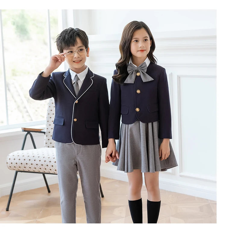 Kids Japanese Navy Jacket Suit Dress School Uniforms Girls British Boys Blazer Formal Outfits Chidren Student Clothes Class Sets
