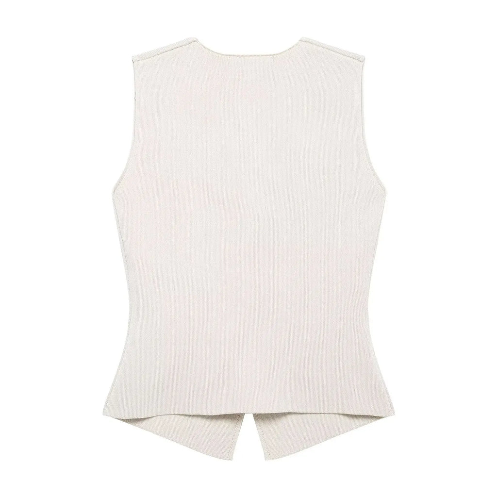 HH Women 2 Piece Set Fashion Button Sleeveless V-Neck Knitted Vest Top+Chic Splicing High Waist Zipper Ankle-Length Skirt