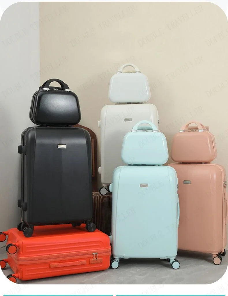 Travel suitcase on mute Universal wheels  ABS +PC Rolling Luggage set 20 inch carry on Cosmetic bag zipper luggage-bags valises