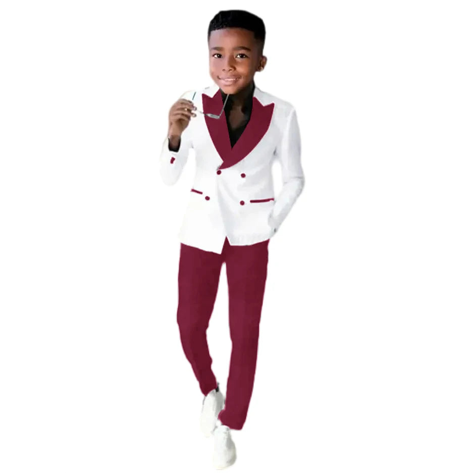2-16 Years Old Suit For Boys Wedding Tuxedos Jacket Pants 2 Pieces Double Breasted Kids Child Clothes Party Suits