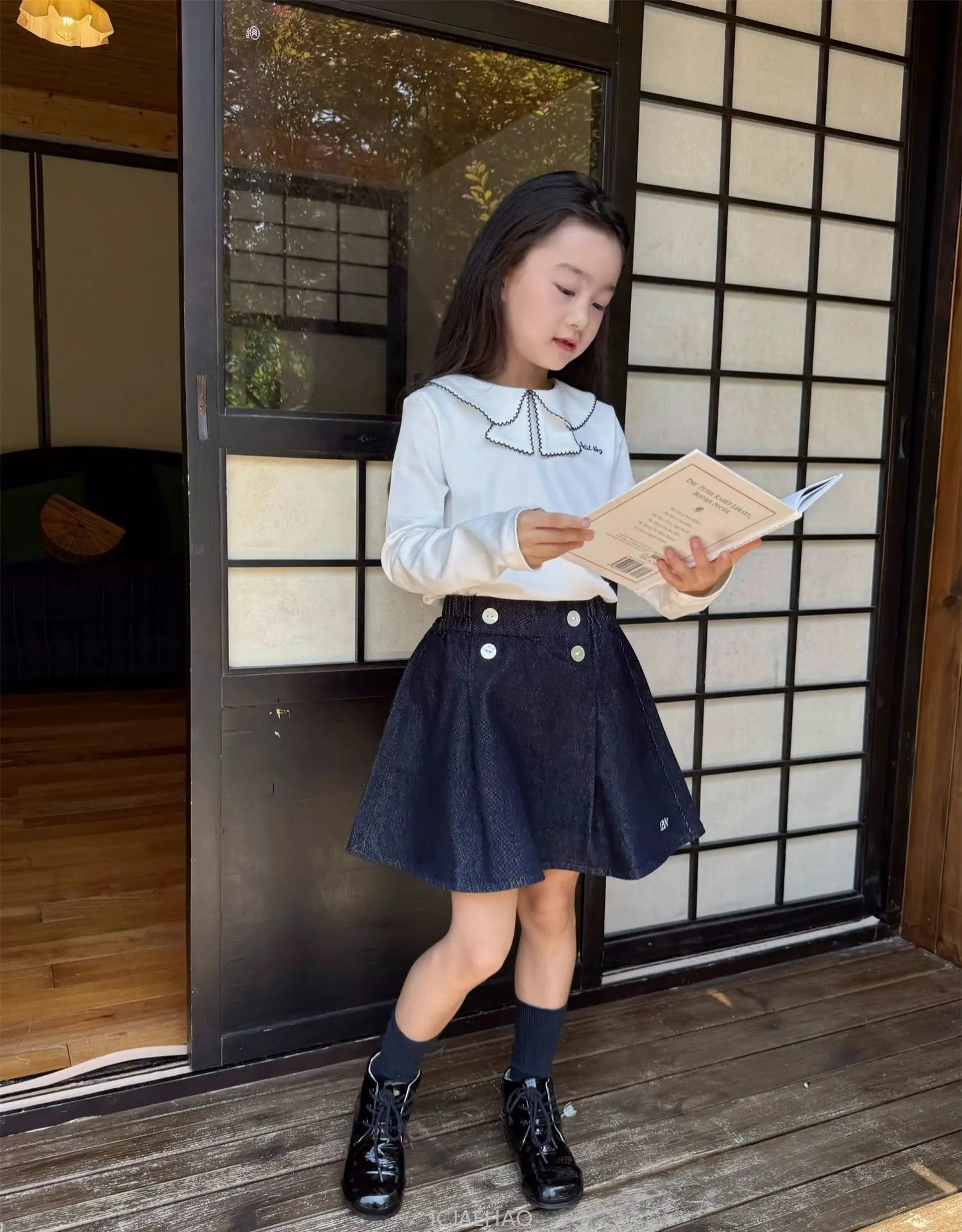 Teen Girl Clothes Waist Shell Button Denim Skirt and Top Kids Versatile Casual Outfits Children Costumes Vintage Girls Elastic