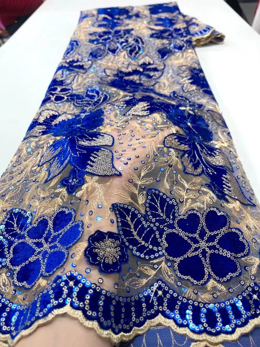 1 Yards African Velvet Tassel Lace Fabric with Intricate Embroidery Laser Cut Traditional Nigerian Attire Drapes Designs Sewing