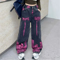 Kids Jeans for Girls Fashion Graffiti Dyeing 2025 Spring Autumn Hot Sales Teenager Unique Wide Leg Pants Korean Style Trousers