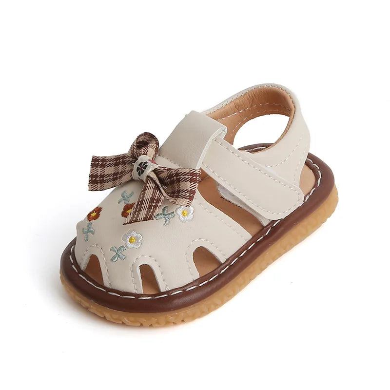 2025 Newborn Baby Girl Sandals Summer Embroidered Leisure Comfortable Lightweight Floral Soft Sole Wrap Toe Sandals For 18M-24M