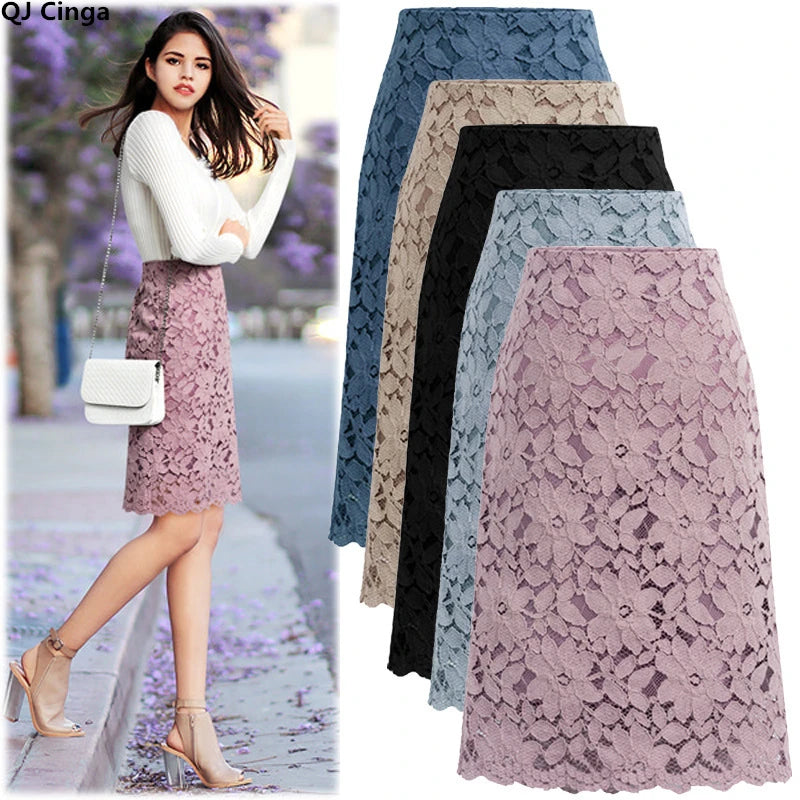 2026 New Women's Pink Skirt, Summer Lace Elegant Office Skirts Pencil Bandage Skirt for Women Skirts Knee-length High Waist