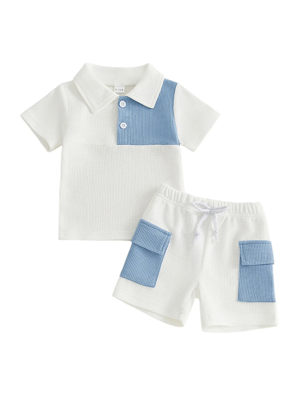 Toddler Baby Boy Summer Outfit Contrast Short Sleeve Collared Shirts Cargo Shorts 2 Piece Boys Waffle Clothing Set