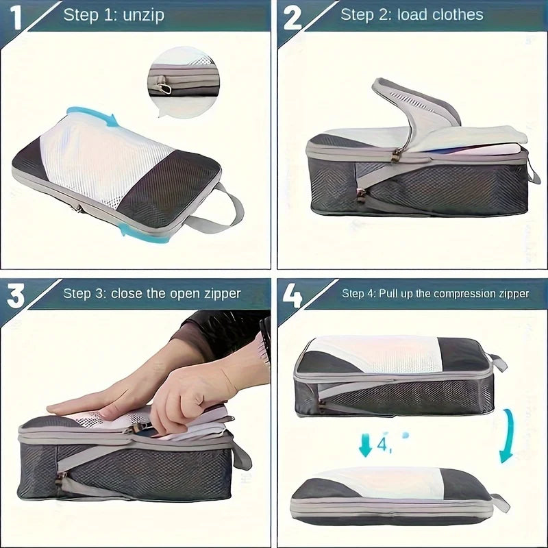 4 Pcs Travel Luggage Compression Bags, Lightweight Versatile Storage Bags, Dustproof Organizers
