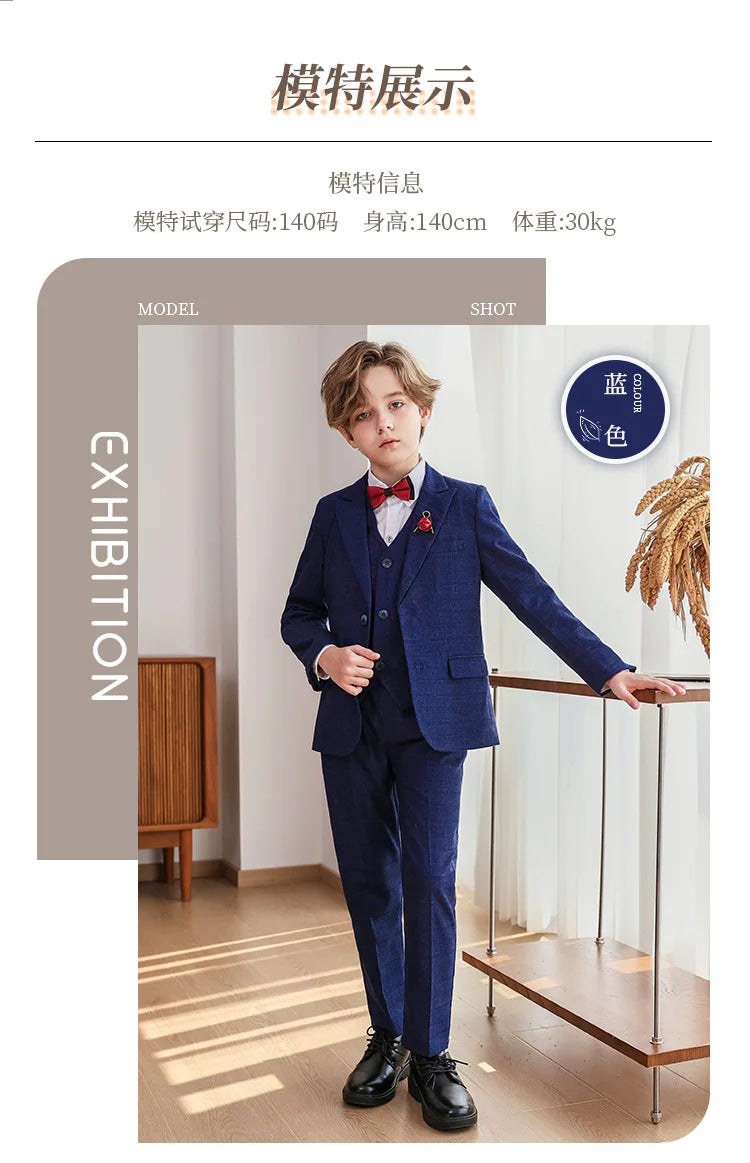 Child Boy Wedding Suit 1-14 Years Teenage Boy Suits Outfits Set Spring Autumn Elegant Boy Formal Performance Costume Suit Set