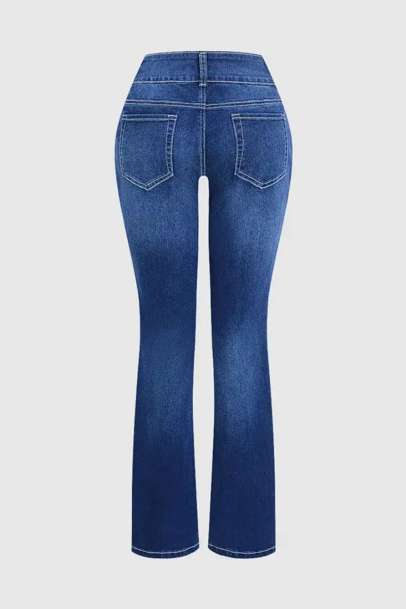 European and American women's jeans with trendy high street button design slim fit and slimming temperament micro flared pants