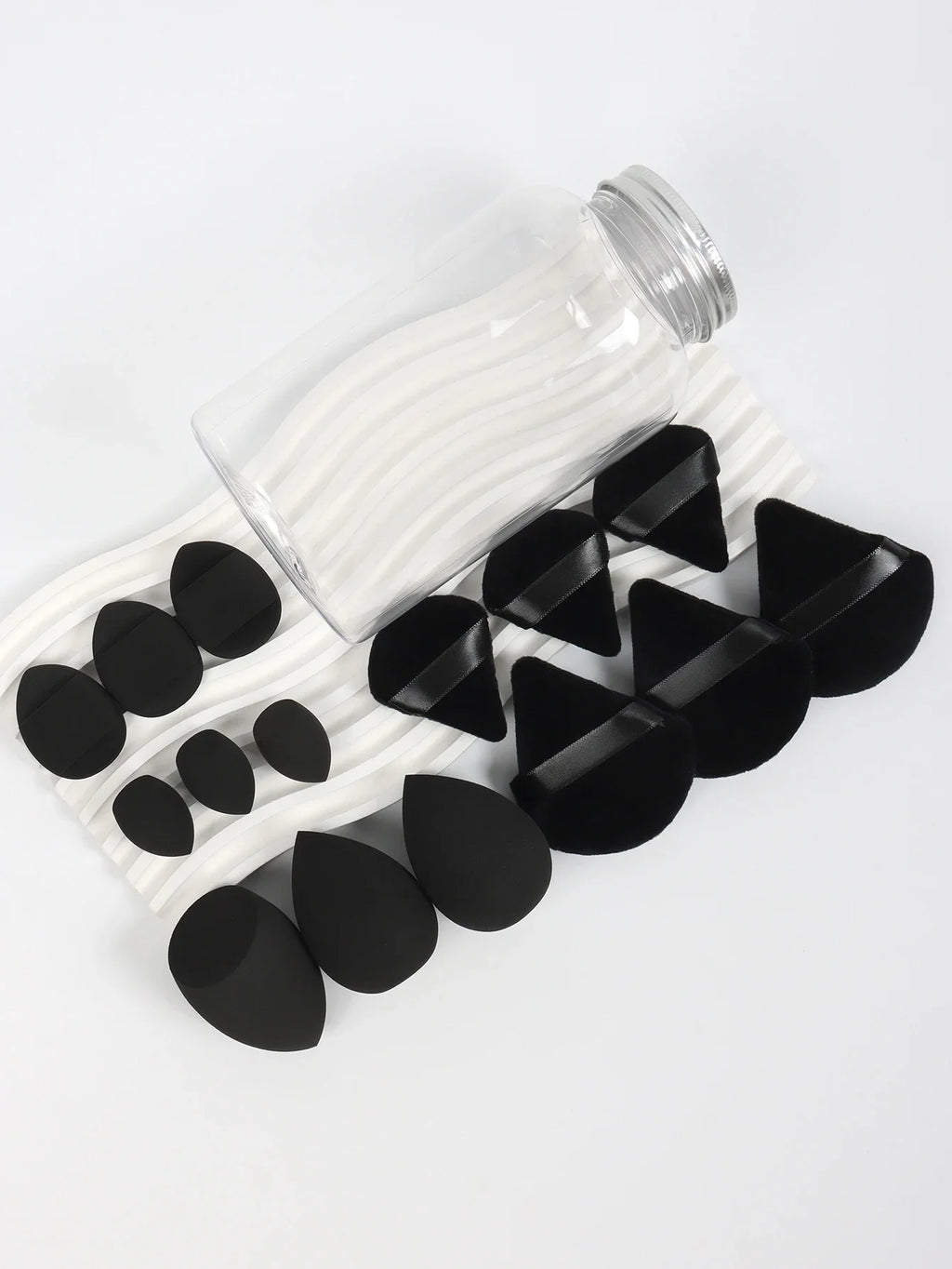 15Pcs Premium Powder Puffs with Storage Jar - Makeup Blending Sponges Set for Face Foundation & Loose Powder Kit