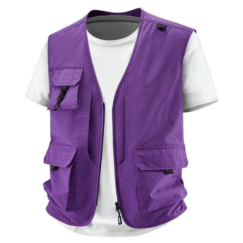 Summer Men Breathable Outdoor Sleeveless Vest Man Multi Pocket Sport Cargo Vest Man Fish Work Safari Vest Waistcoat Big Size 6XL