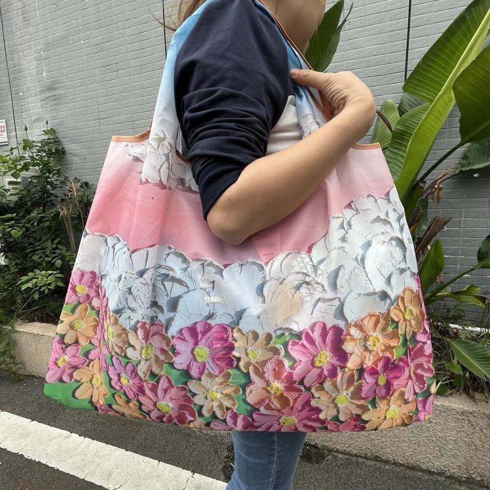Large Reusable Grocery Shopping Bag Ladies Tote 50lb Fashion Pocket Shoulder Bag Foldable Eco Bag Washable