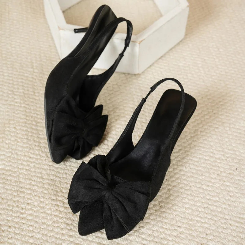 2026 New Women High Heel Sandals Summer Pointed Toe Stiletto Black Sexy Bow Ladies Sandals Big Size Sexy Bow Woman Shoes