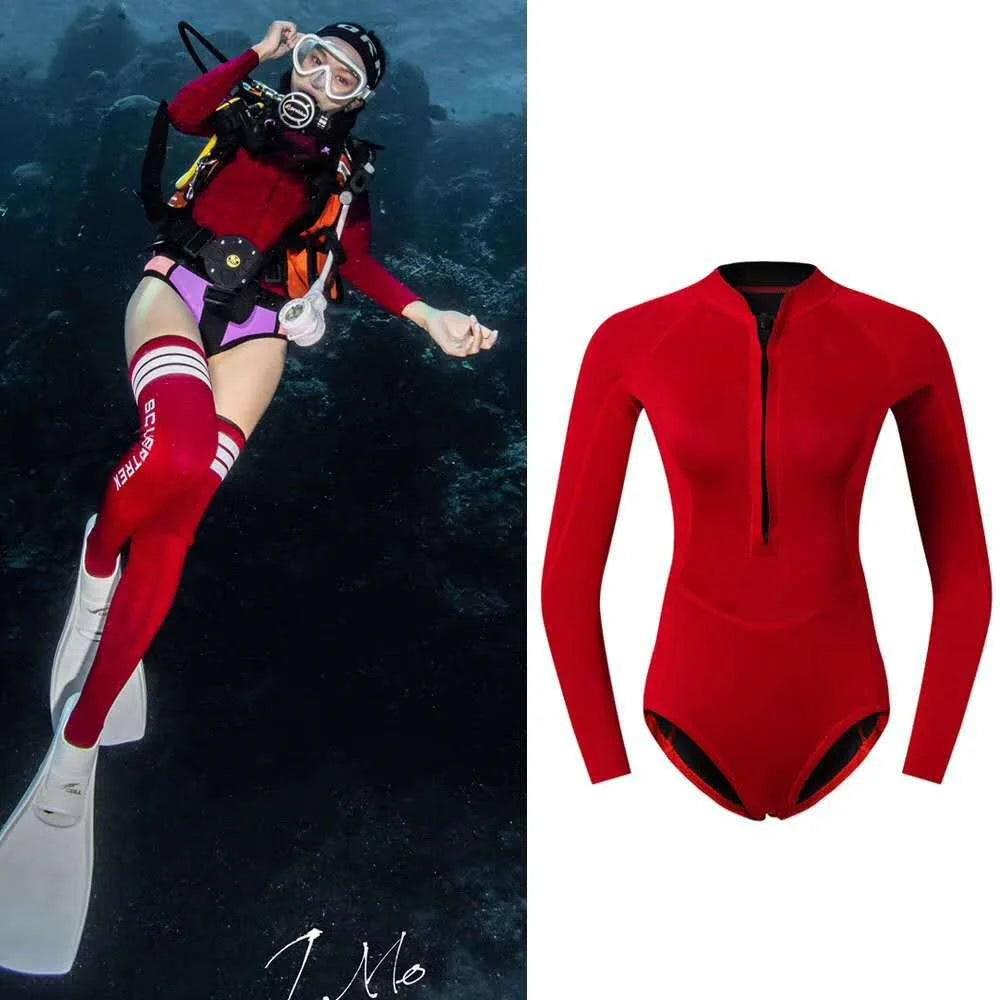 Summer Women 2MM Neoprene Bikini Wetsuit With Stocking Set Long Sleeve Diving Suit Sun-proof Surfing Snorkeling Thermal Swimwear