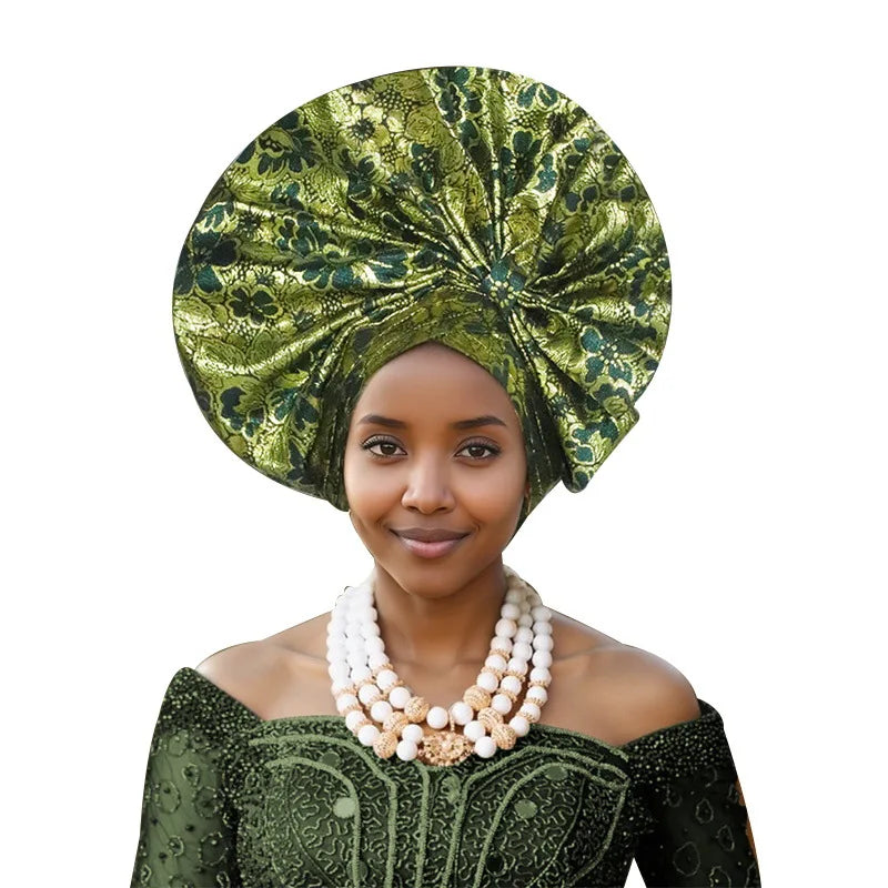 Elegant African Autogele Women's Turban Cap Nigeria Wedding Gele Ready To Wear Headtie Evening Party Headwear African Headtie