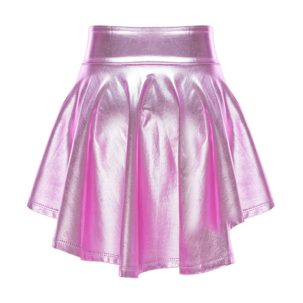 Girls Ballet Dance Skirts Solid Color Ruffle Irregular Hem Dance Party Costume Kids Dance Wear Bronzing Cloth Mini Skirts