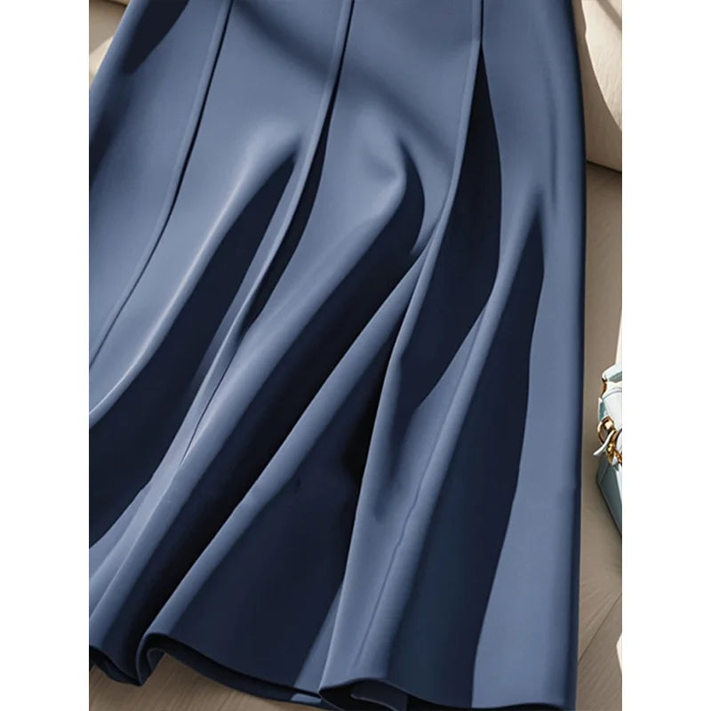 Elegance Navy Luxury Skirts For Women Spring Autumn High-end A-line Mid-length Skirts Fashion Suit Skirt Office Lady Skirt