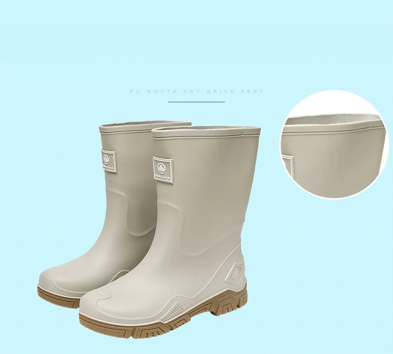 Rain Boots for Men, Non-Slip, Waterproof, High-Top Fishing Boots, Popular Work Safety Shoes, Rain Boots