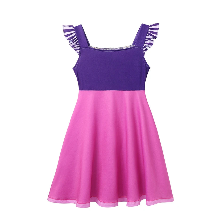 Summer Girls Dresses Cute Flower Print Round Neck Casual Dresses Carnival Party Girls Casual Dresses Princess Outfits