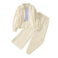 Kids Costume Suit For 4-12 Years Girls Pink Striped Long Sleeve Lapel Cardigan Shirt & Pants Daily Causal Style Comfortable Suit
