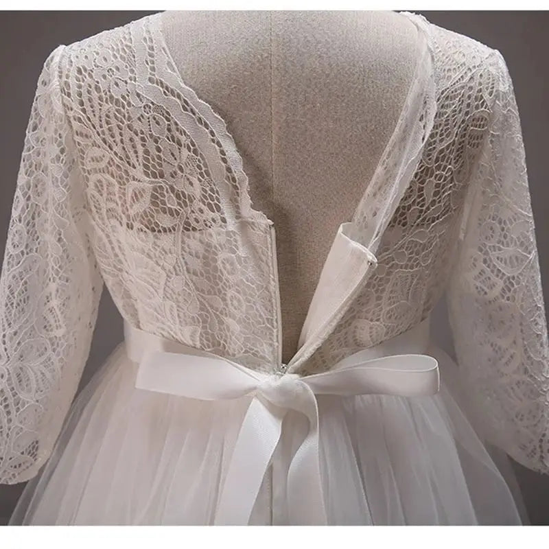 Elegant Dress For Teenage Girl Lace White Long Sleeve Wedding Princess Dresses For Children Prom First Communion Long Puffy Gown