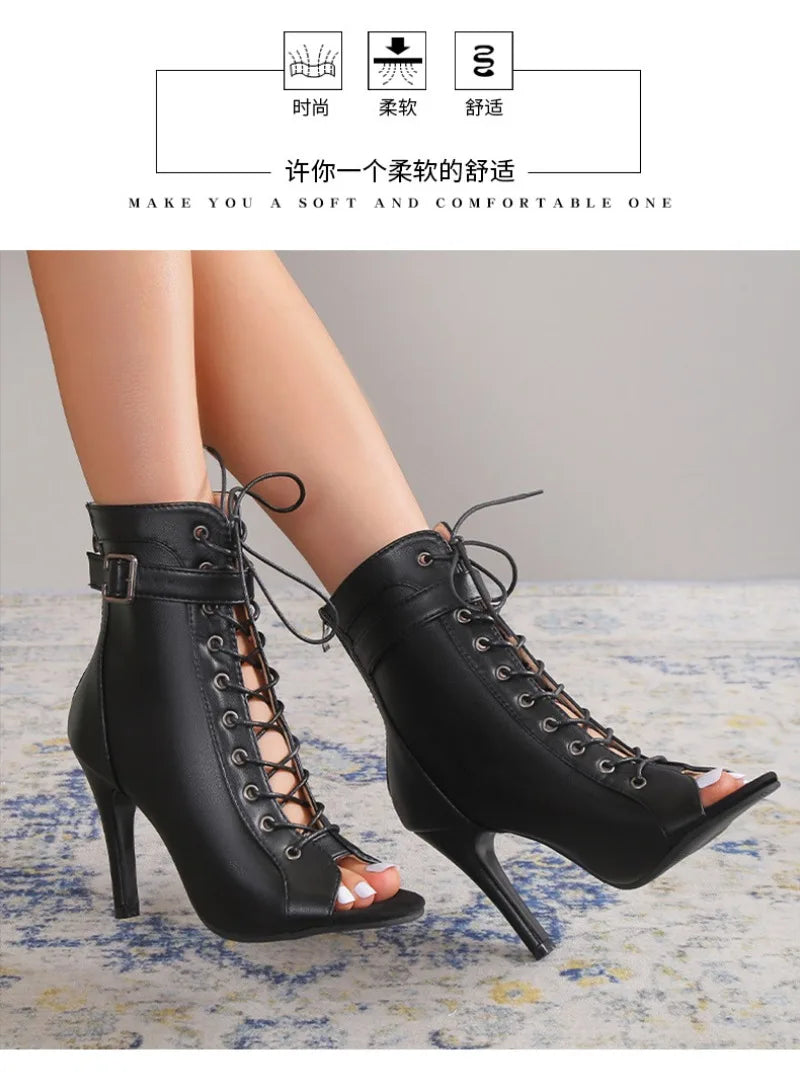 Women High Heels High Quality Latin Dance Shoes Fashion Party Jazz Dance Shoes Sexy Heeled Sandal Lace-up High Heels Ankle Boots