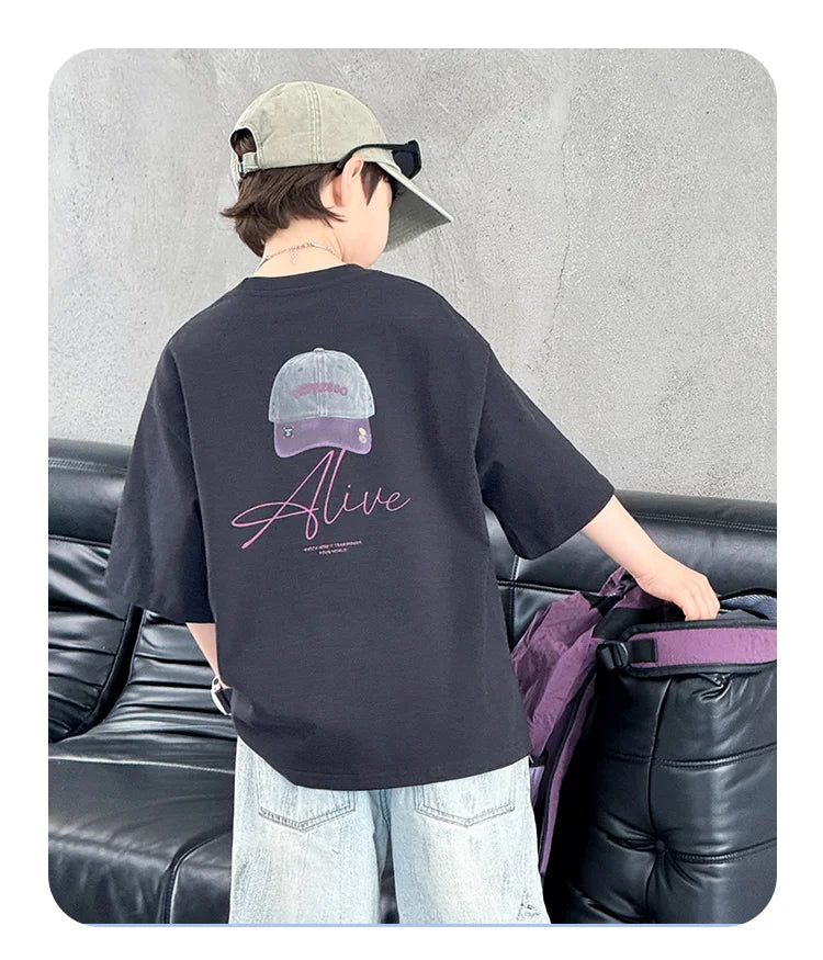 New Summer High Quality Teenage Children Short Sleeve Cotton T-shirt for a Boy Casual Tee Tops Kids Elegant Luxury Tshirt Wear