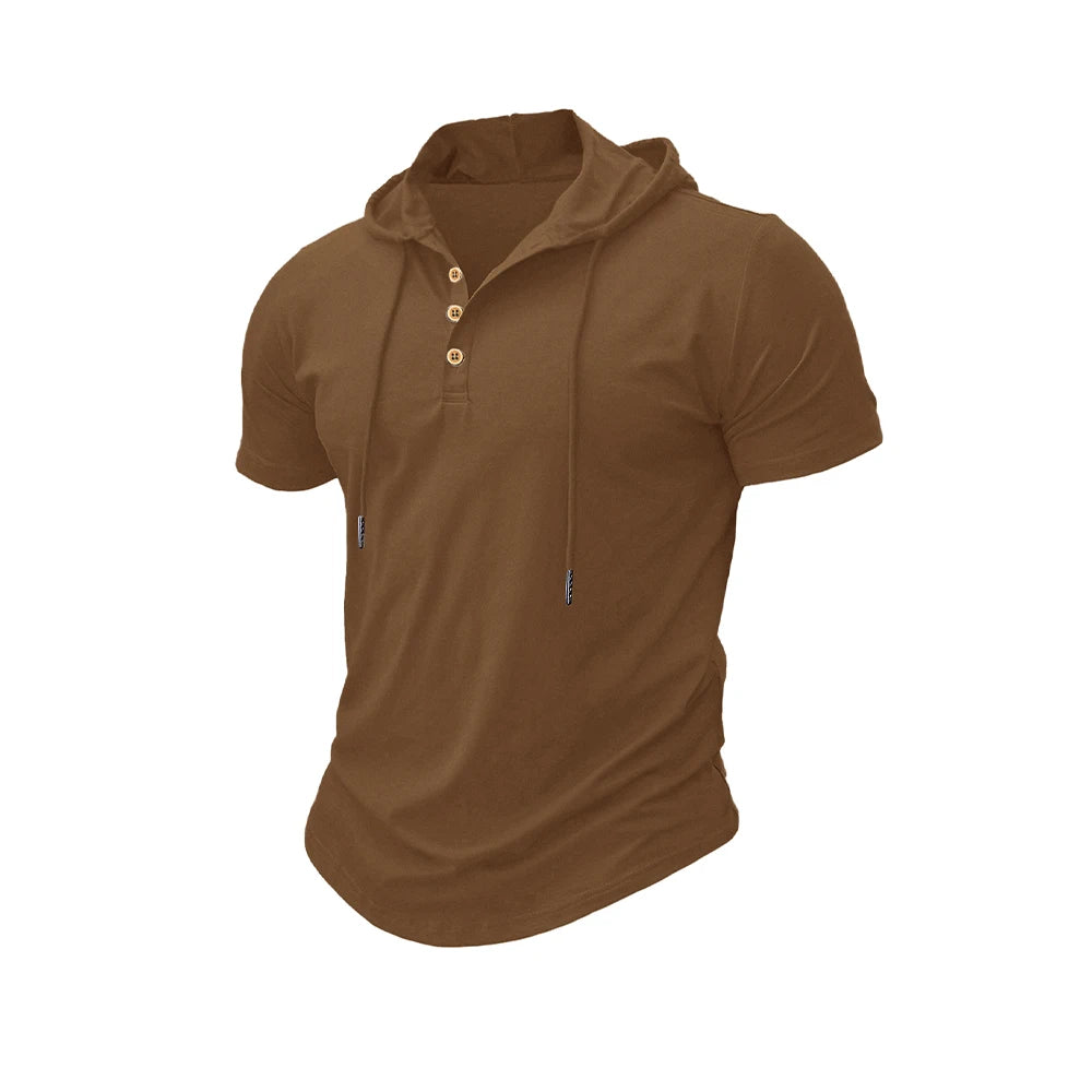 Men's T Shirt Summer Slim Fitness Hooded Short-Sleeved Tees Male Lightweight Hoodie Fitness Breathable Sports Tops