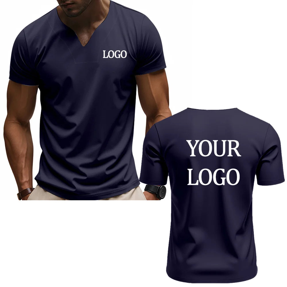 DIY custom printed V-neck T-shirt, fashionable men's short-sleeve T-shirt, stylish elegant casual streetwear top，everyday wear.