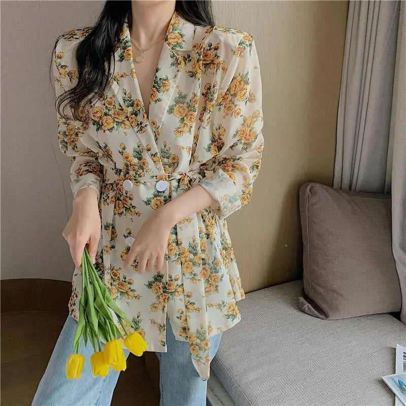 Women's Shirts And Blouses Button Up Top For Woman With Bow Clothing Floral Loose Sleeves Y2k Elegant Youth Xxl Stylish M