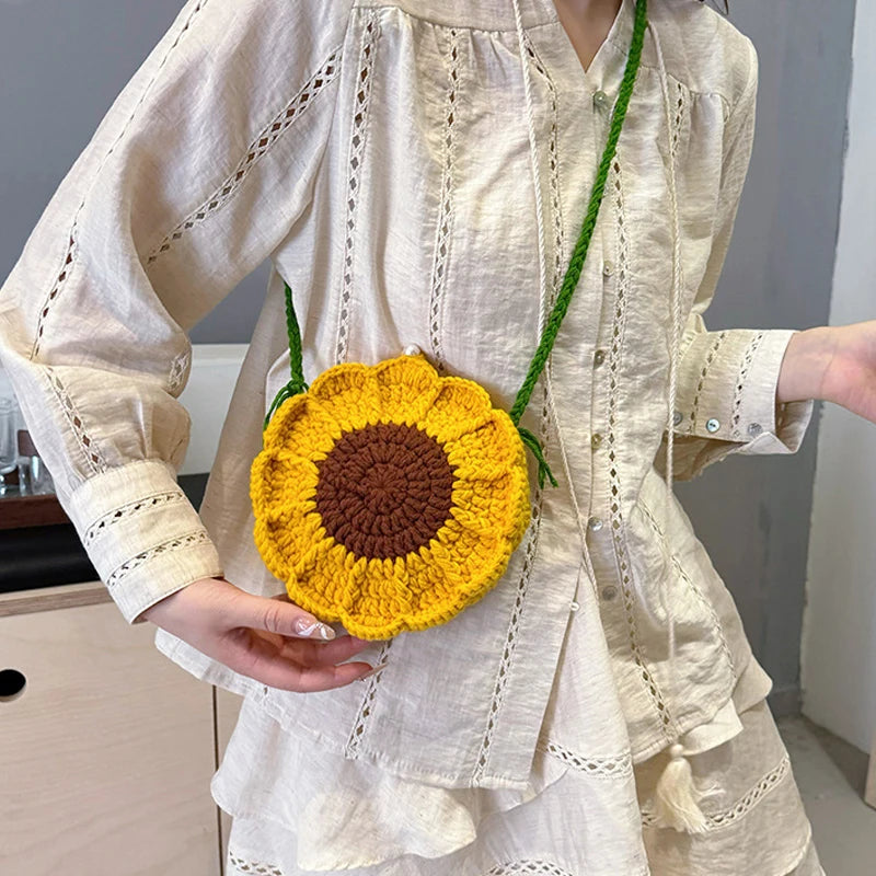 Ladies' Crossbody Bags New Handmade Woven Flower Kawaii Sweet Shoulder Bags High-quality Luxury Brand Crossbody Bags For Girl