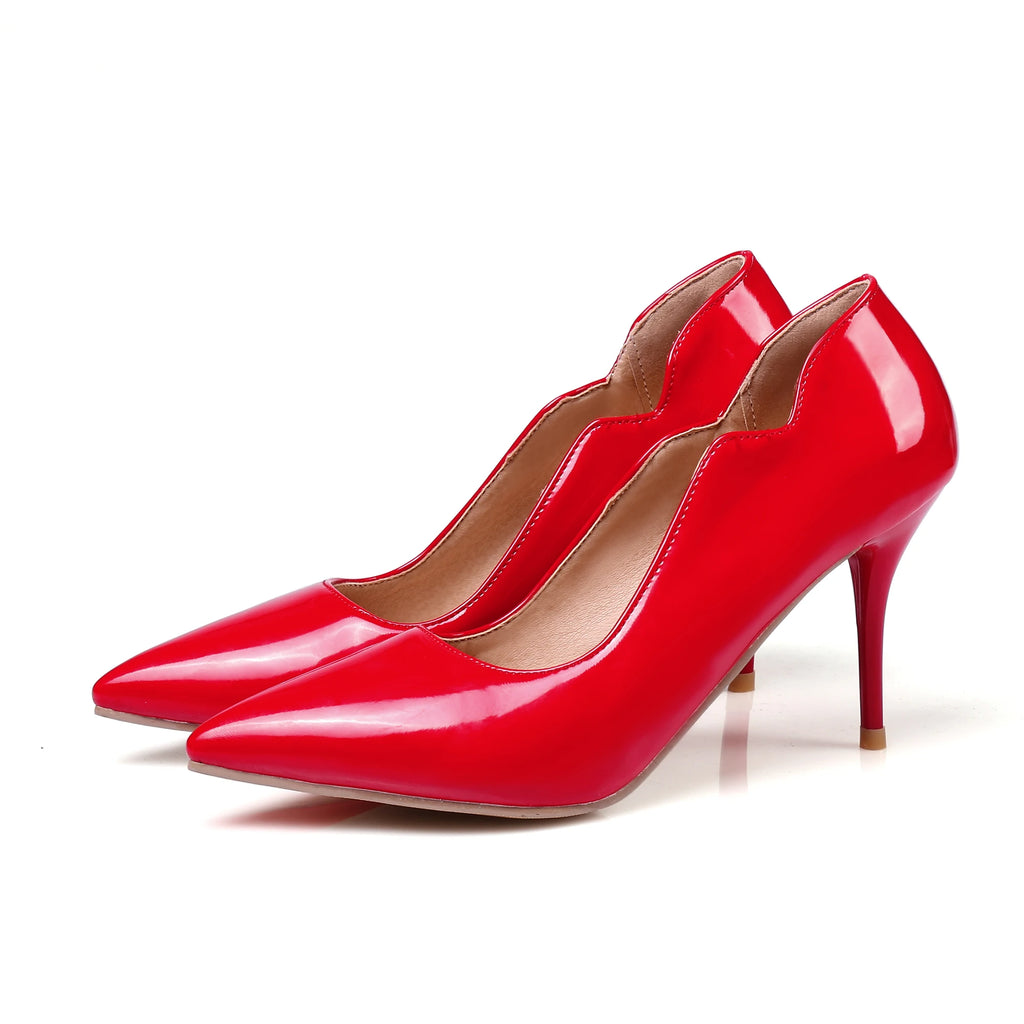 Nude High-Heeled Shoes for Women, Thin Heels, Pointed Toes, Small Size 30, 2024 New Style for Ladies, Elegant Spring and Autumn White Sexy Patent Leather Professional Black Women's Single Shoes, European and American Extra La