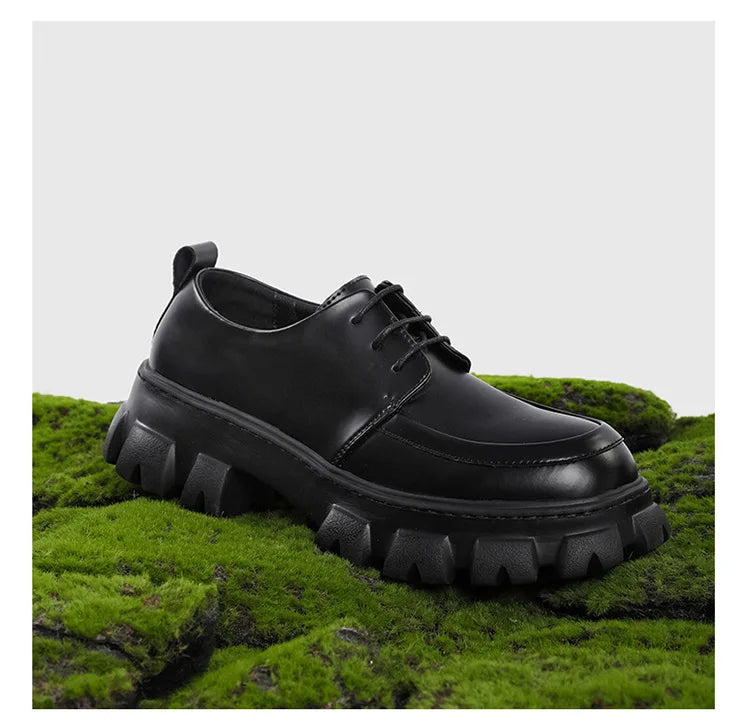 Male Leather Shoes Men 2023 New Chunky Platform Retro Work Shoes Spring Autumn Derby Shoes Highstreet Low Top Man Casual Flats